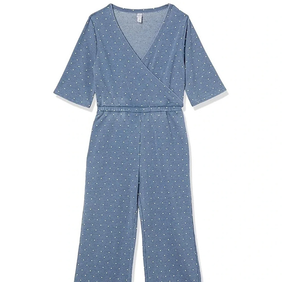 NWT Alternative Bay Blue Pin Dot Piper Cross Front Cropped Jumpsuit XS Dots - Picture 4 of 5